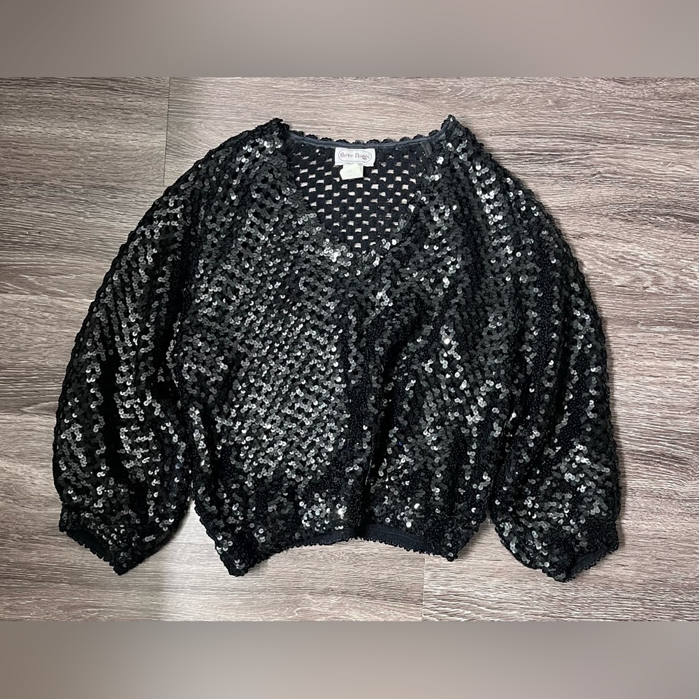 VINTAGE 1980’s Black Sequin Women's Sweater